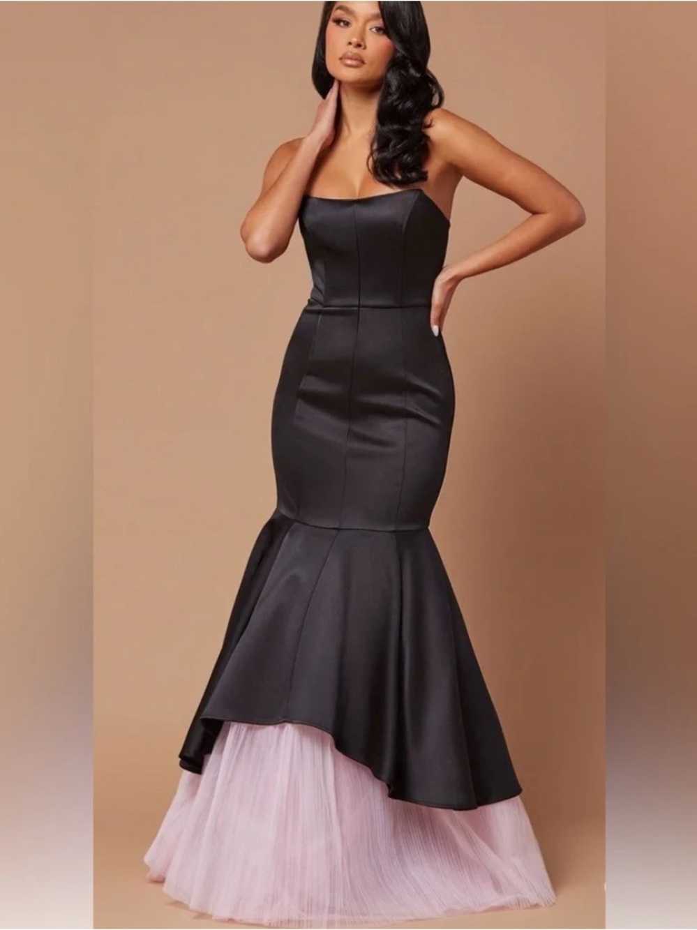 Strapless Black & Blush Mermaid Evening Dress